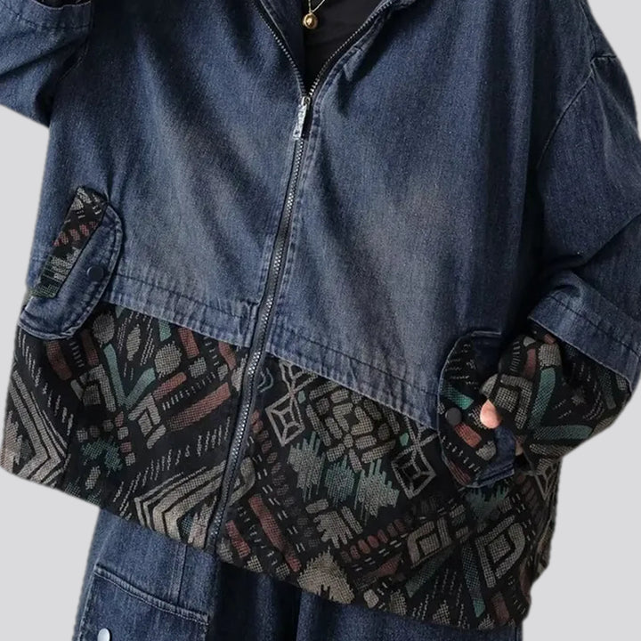 Ethnic oversized women's denim jacket