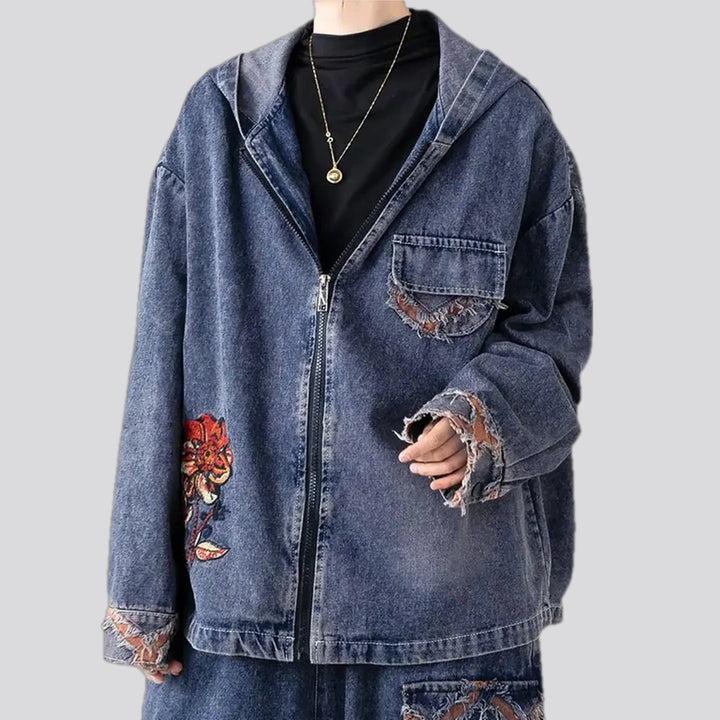 Botanical embroidered women's jean jacket