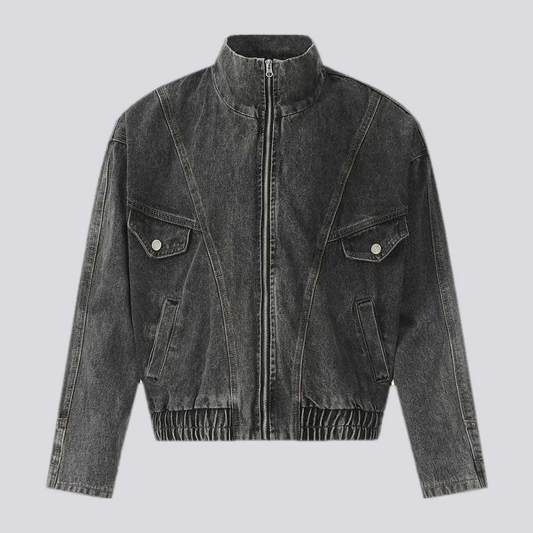 Retro oversized men's denim bomber jacket