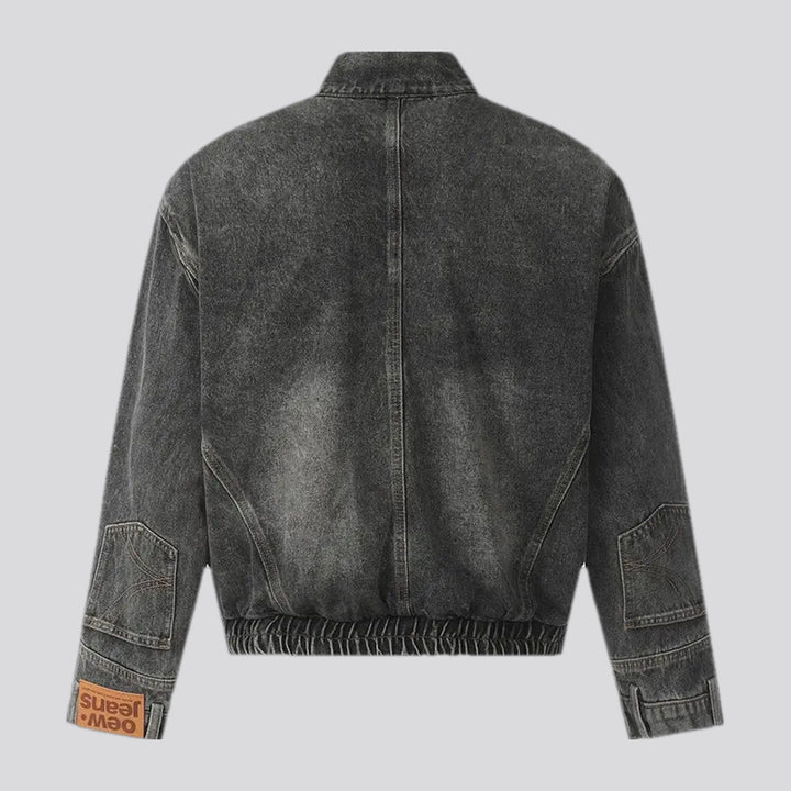 Retro oversized men's denim bomber jacket