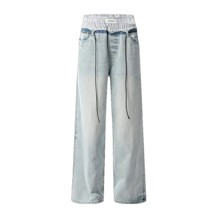 Light Pattern Mid Rise Men's Jeans - Light Blue