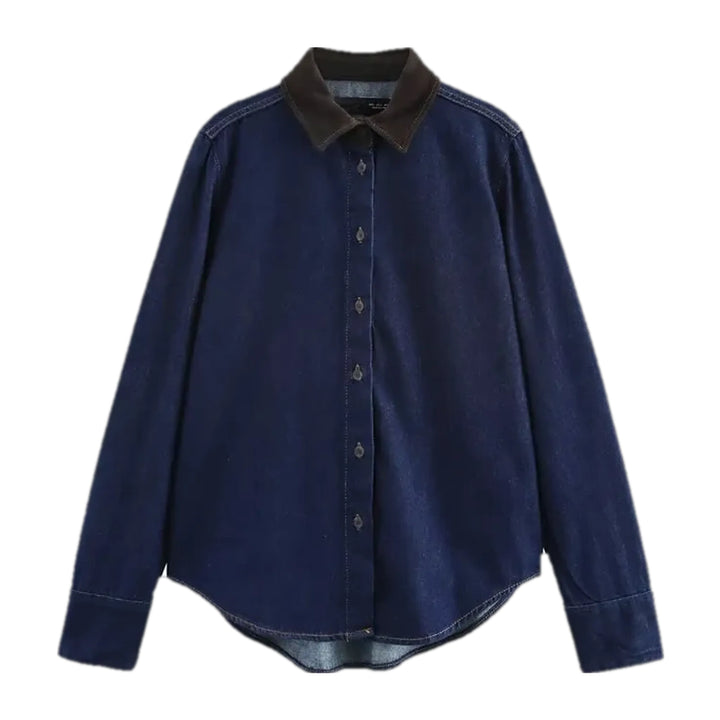 Trendy Dark Fashion Denim Shirt for Ladies - Dark Blue