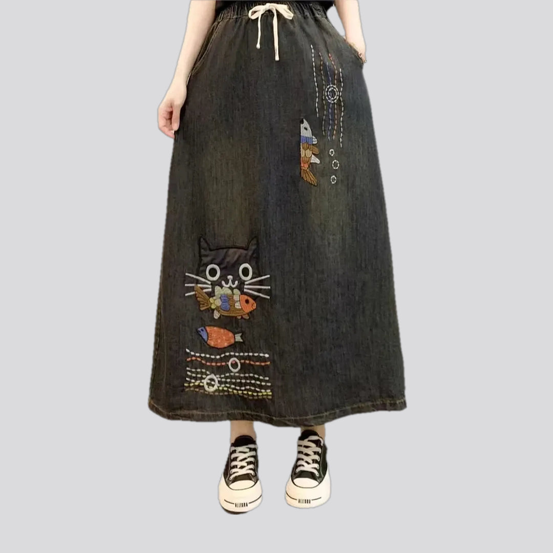 Artistic High-waist Boho Denim Skirt | Jeans4you.shop