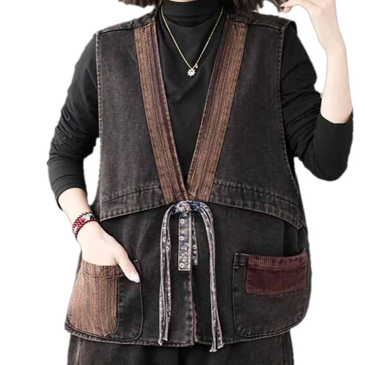 Oversized Women's Jean Vest - Brown