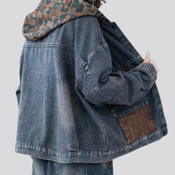 Casual ethnic oversized women's jeans jacket