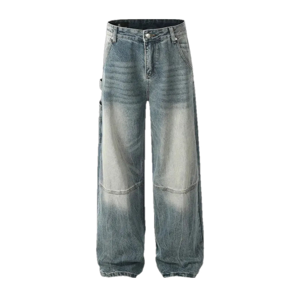 Sanded Stonewashed Baggy Men's Jeans - Blue