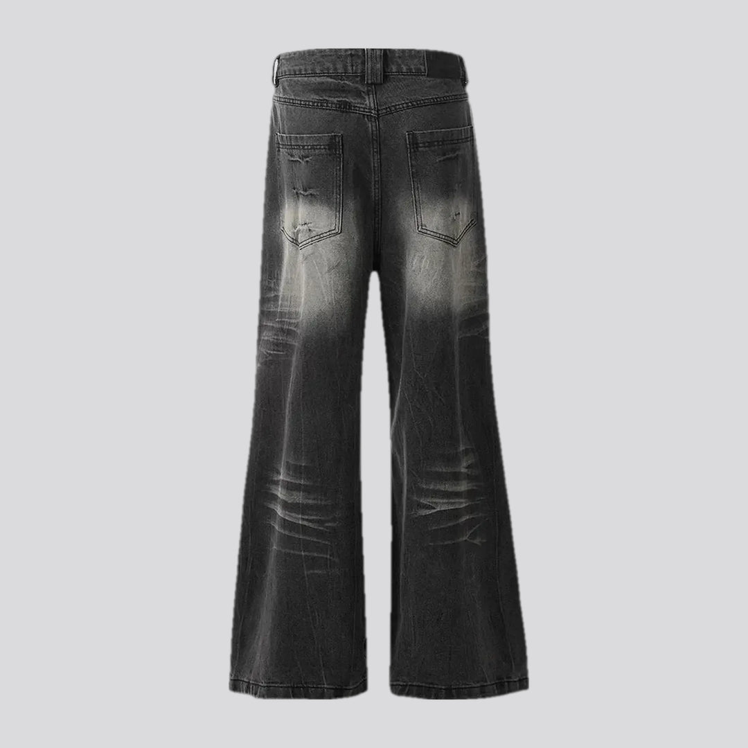 Boho style mid rise faded jeans for men