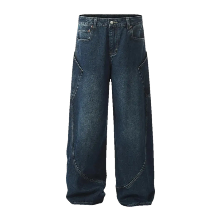 90s Style Sanded Dark Men's Jeans - Dark Blue