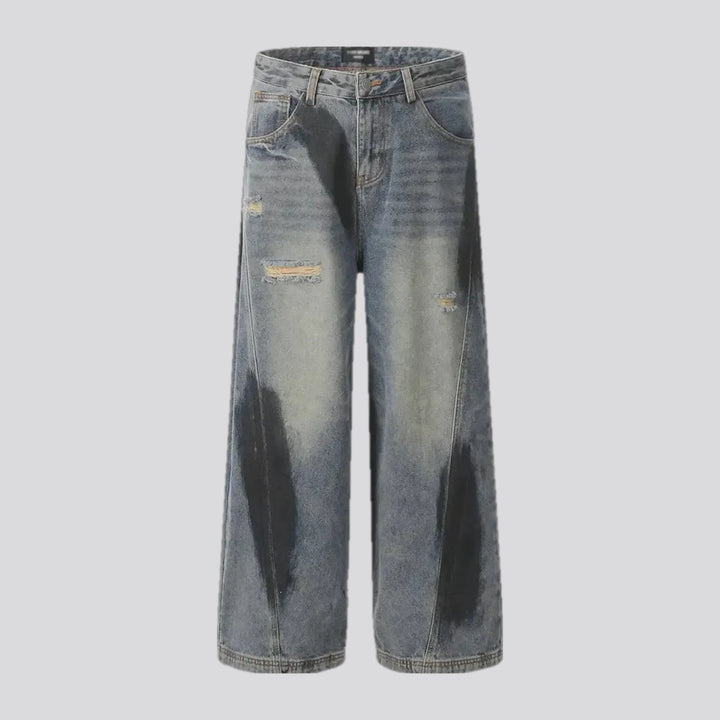 Fashionable faded wash men's jeans