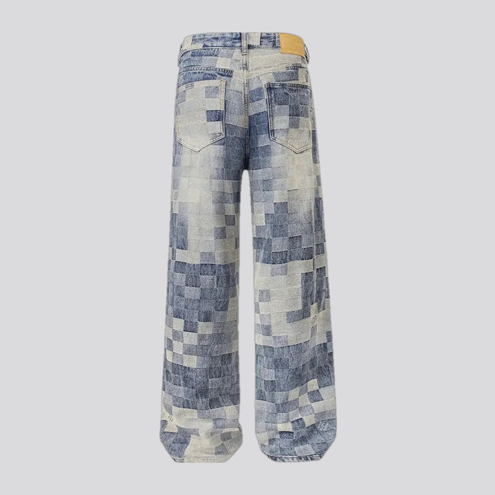 3d checkerboard style wide fit men's jeans