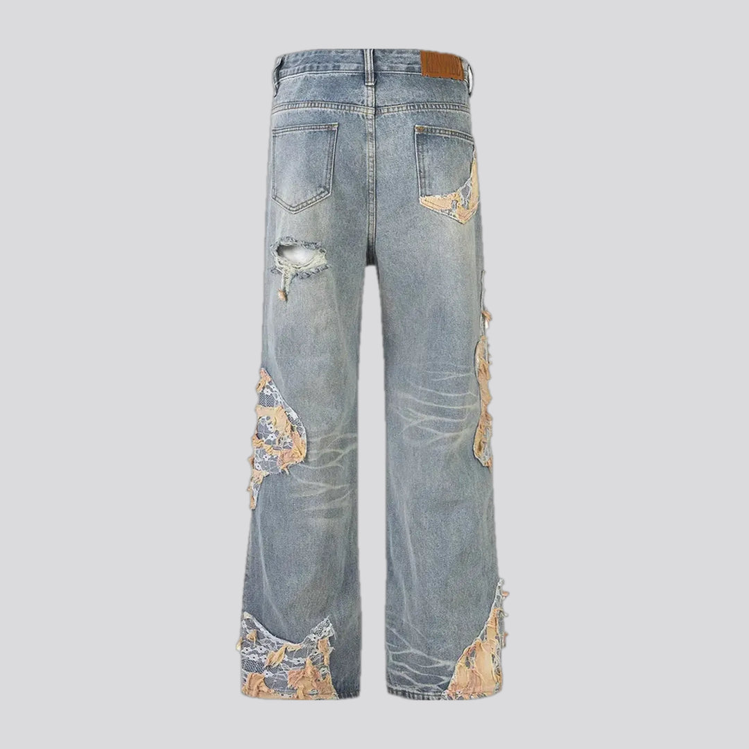 Fashionable straight-cut faded men's jeans