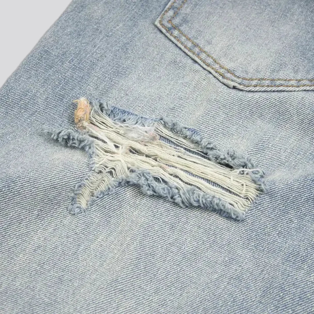 Fashionable straight-cut faded men's jeans