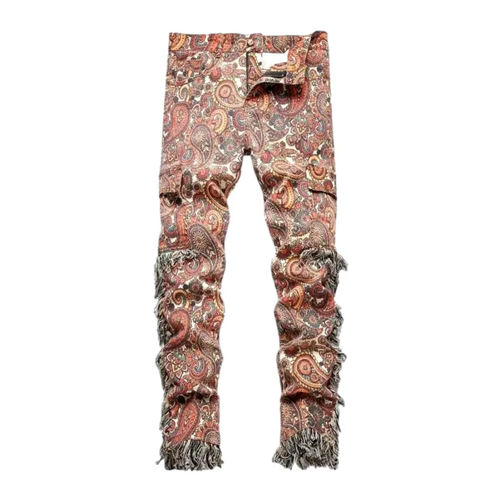 Fringe Pattern Boho Men's Denim - Orange