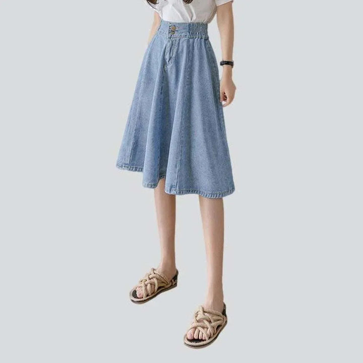 Knee-length flare denim skirt