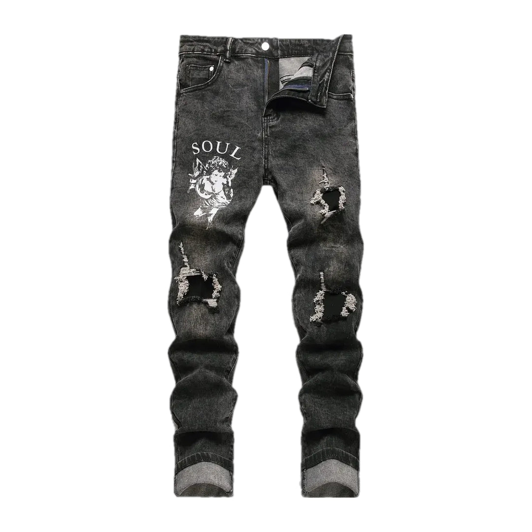 Graphic Art Mid-rise Men's Jeans - Grey