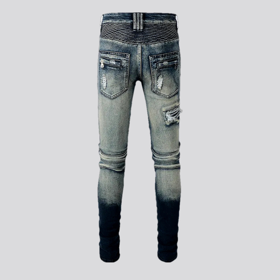 Medium rise stretchable biker men's jeans