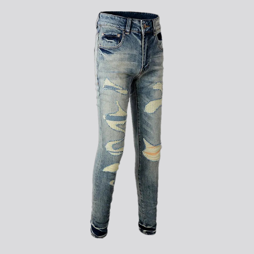 Skinny grunge style stonewashed men's jeans