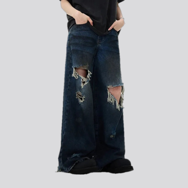 Mid rise torn cutout men's jeans