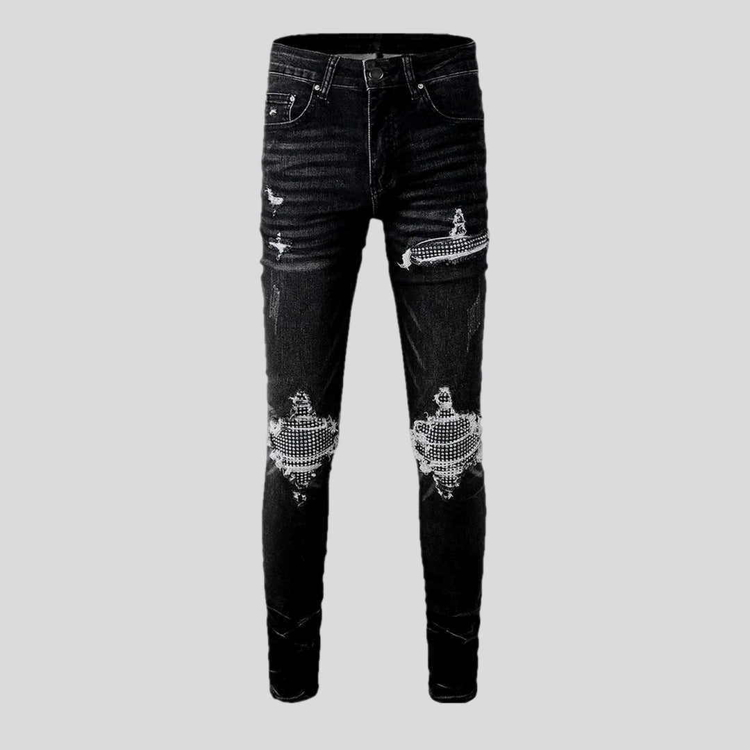 Embellished Diamond Pattern Skinny Men's Jeans | Jeans4you.shop