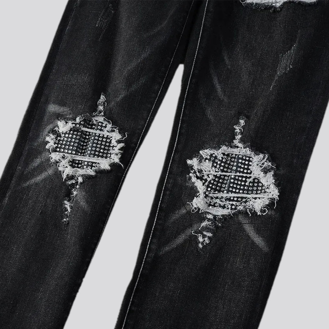 Embellished diamond pattern skinny men's jeans