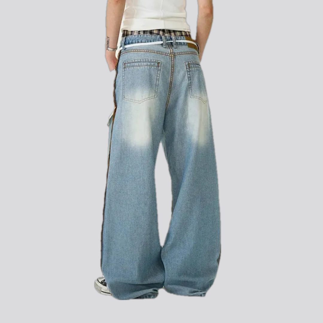 Whiskered mid-rise trendy baggy men's jeans