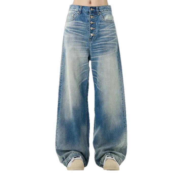 Sanded Medium Pattern Baggy Jeans for Men - Blue