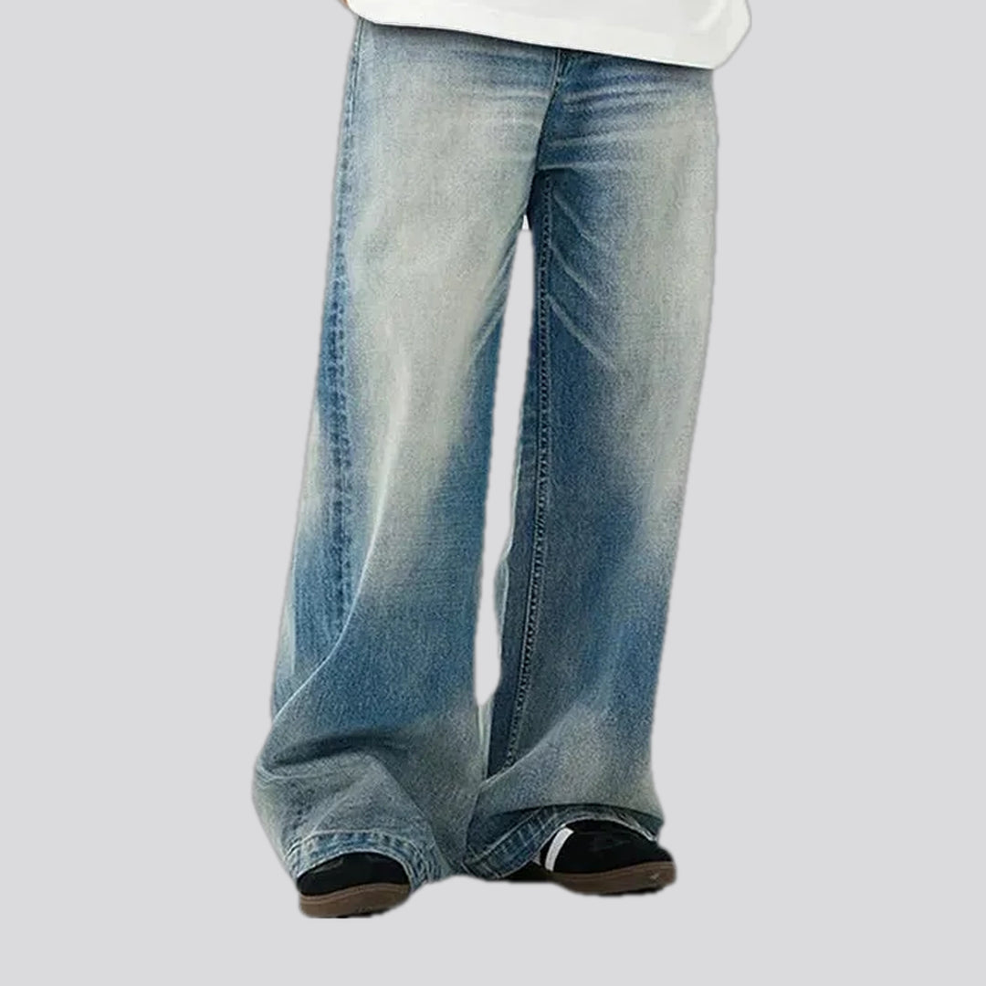 Sanded medium pattern baggy jeans for men