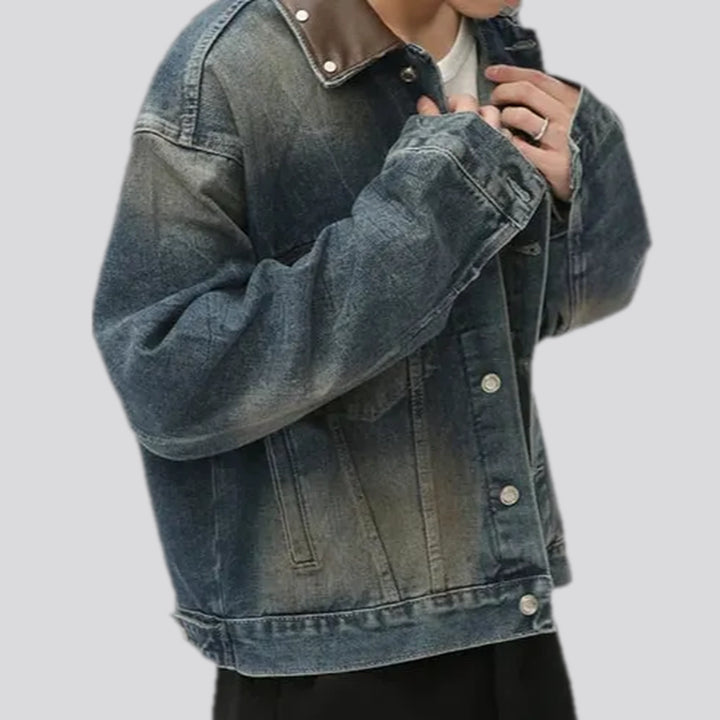 Whiskered retro stonewashed men's denim jacket