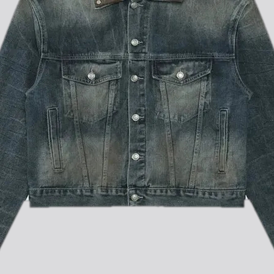 Whiskered retro stonewashed men's denim jacket