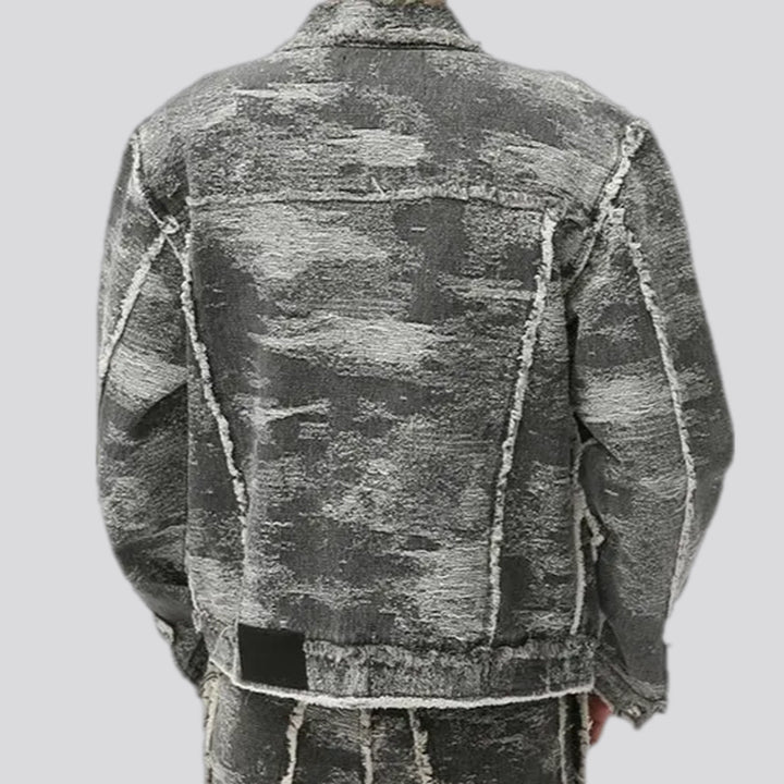 Distressed cropped army men's denim jacket