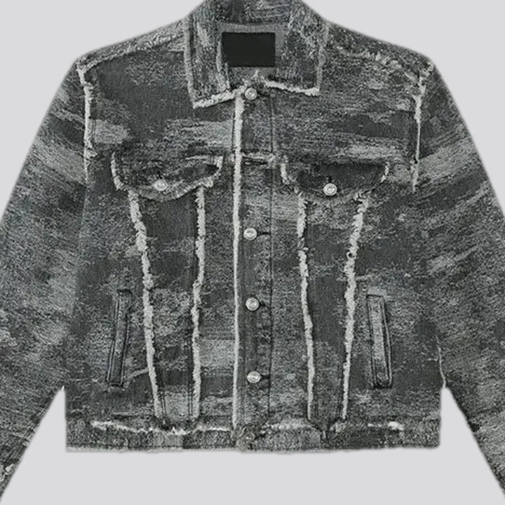 Distressed cropped army men's denim jacket