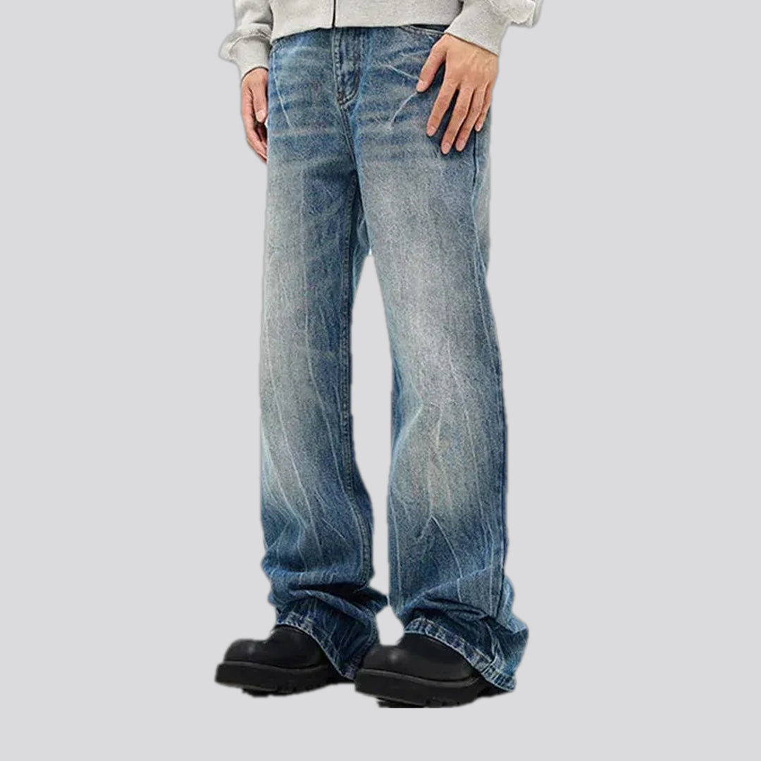 Stonewashed faded 90s style men's jeans