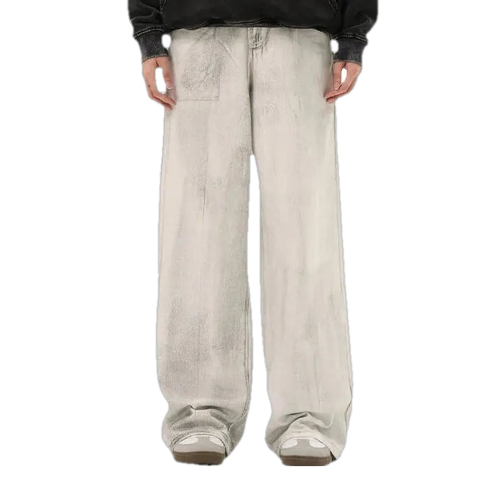 Fashionable Washed Out Baggy Men's Jeans - Sand