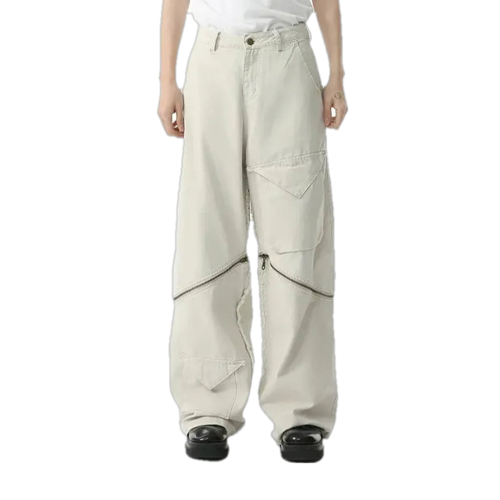 Cargo Pocket Boho Style Men's Jean Pants - White