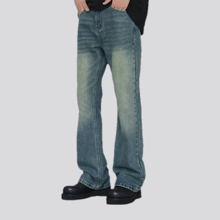 Mid rise light creased men's jeans