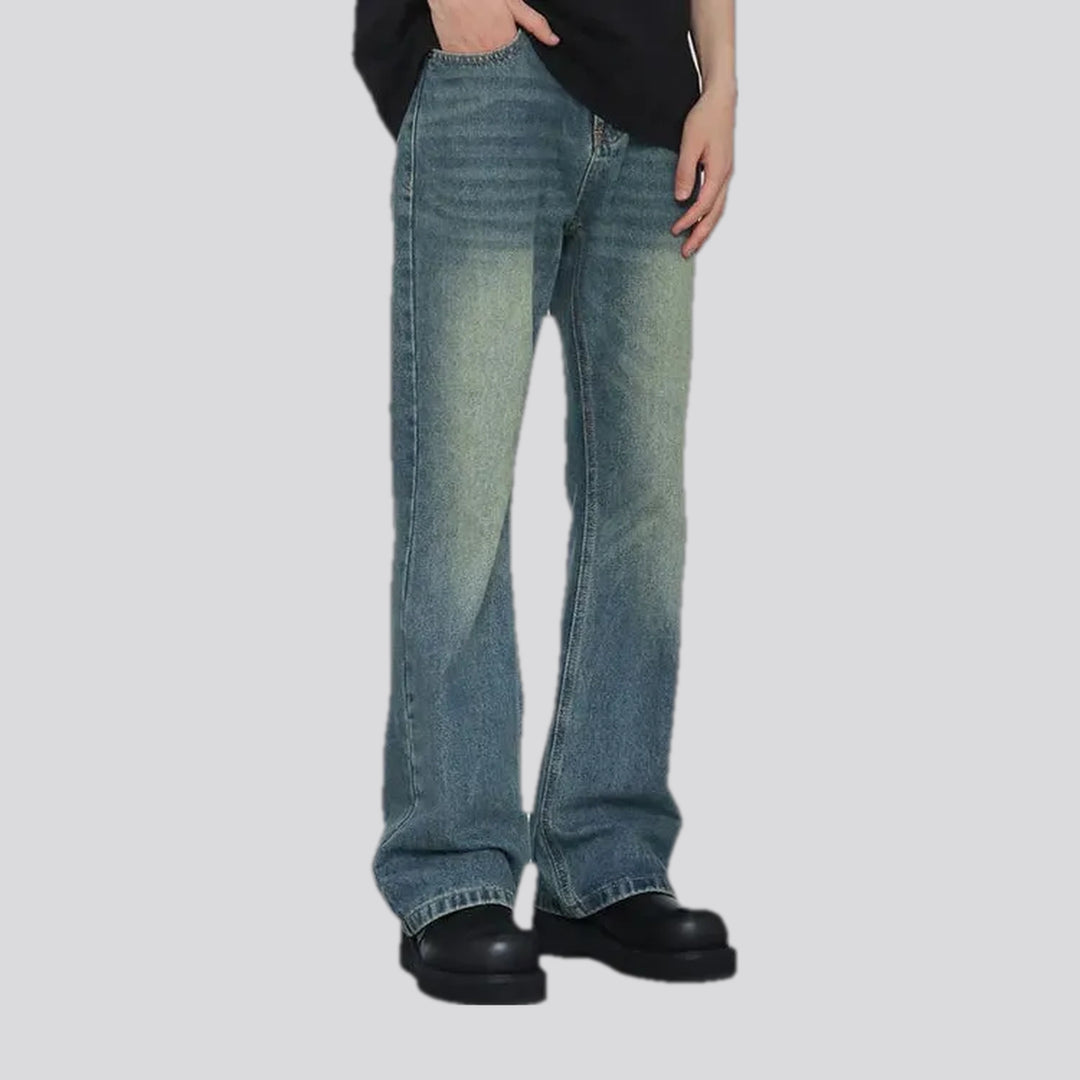 Mid rise light creased men's jeans