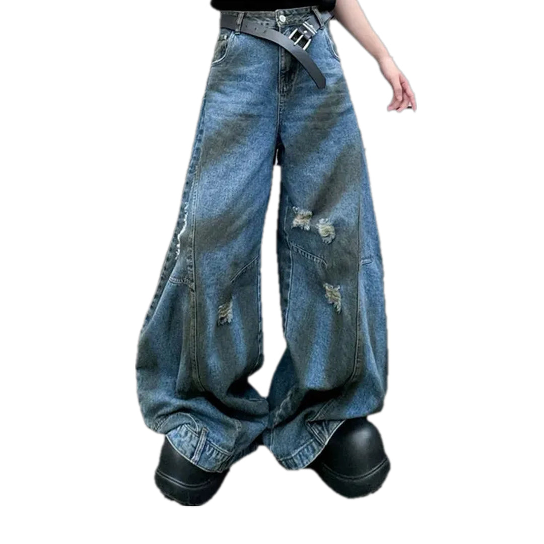 Fashionable Distressed Baggy Men's Jeans - Blue