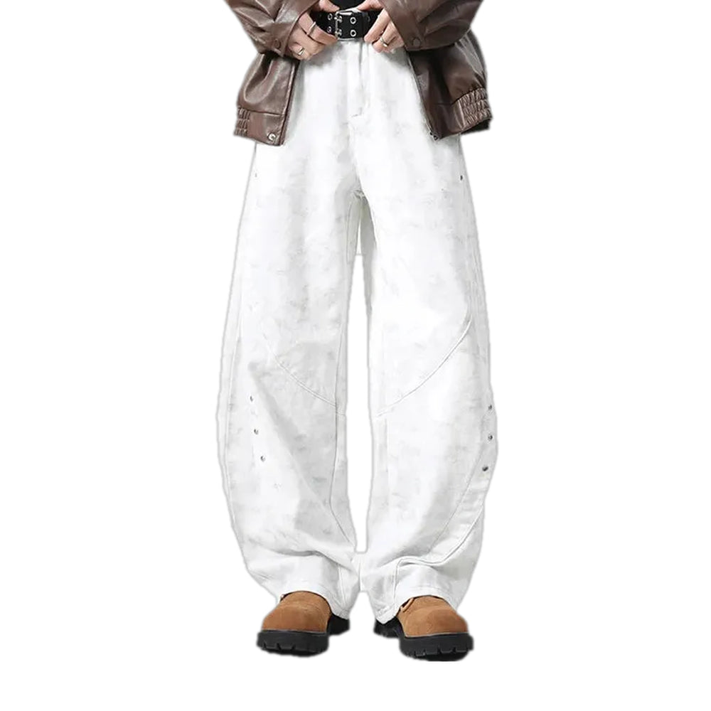 Slouchy Fit with Metal Studs Men's Jean Pants - White