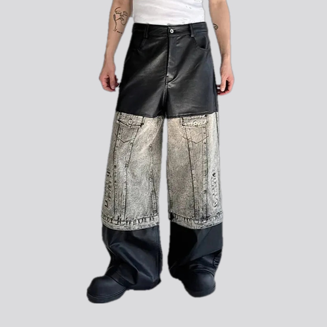 Fashionable mid rise baggy men's denim pants