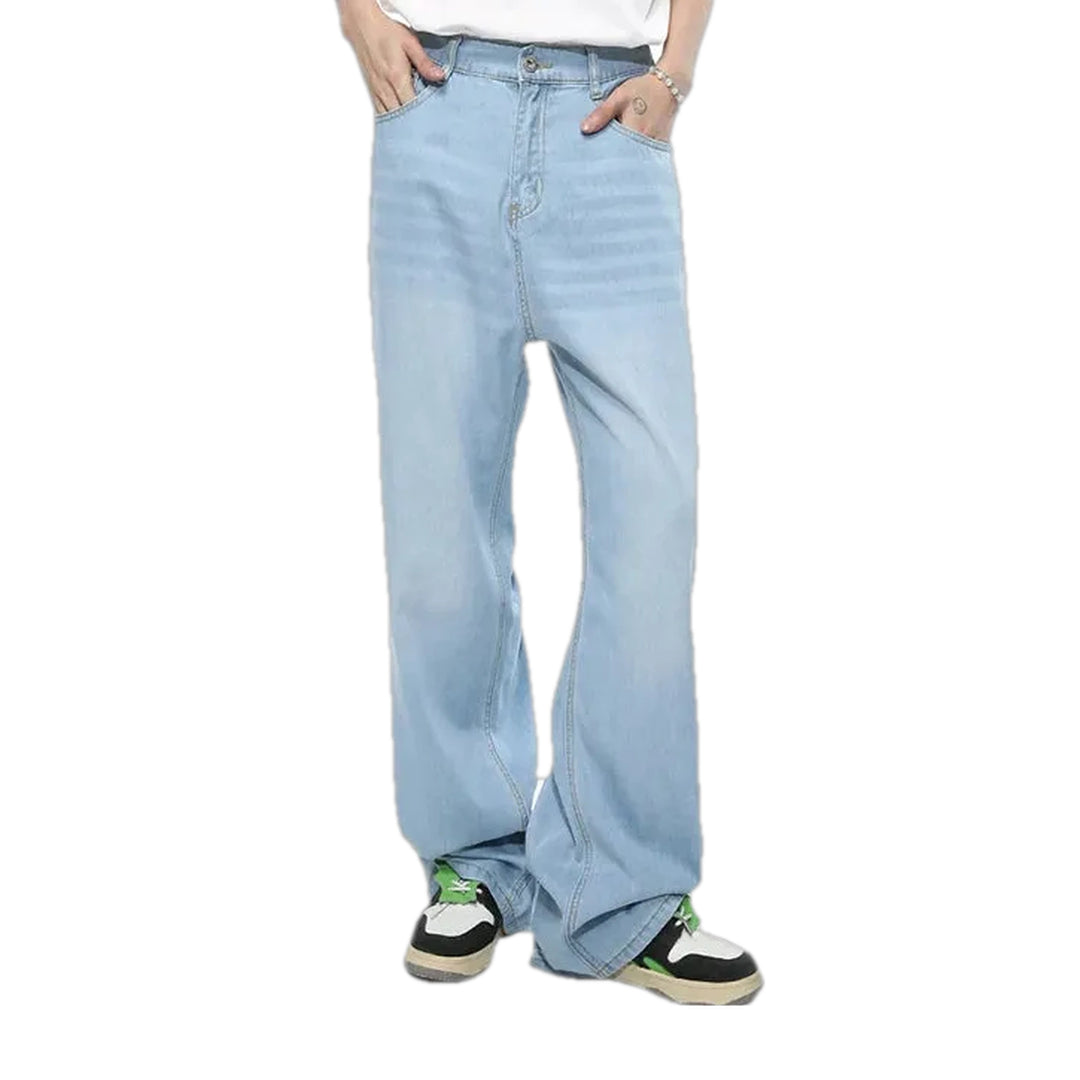 Casual Sanded Men's Jeans - Light Blue