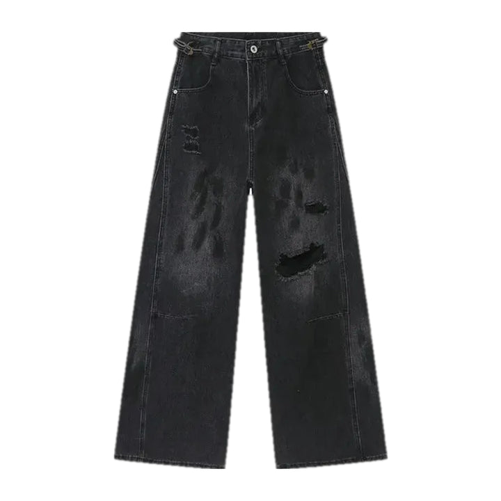 Ripped Whiskered Grunge Jeans for Men - Black