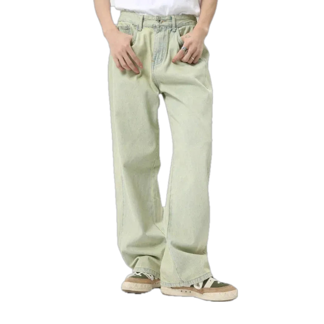 Bleached Baggy Style Jeans for Men - Green