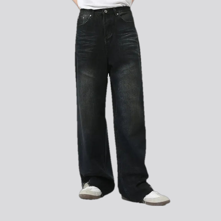 Distressed mid-rise baggy men's jeans