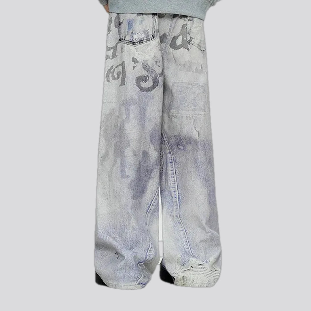 Distressed grunge baggy-leg men's jeans