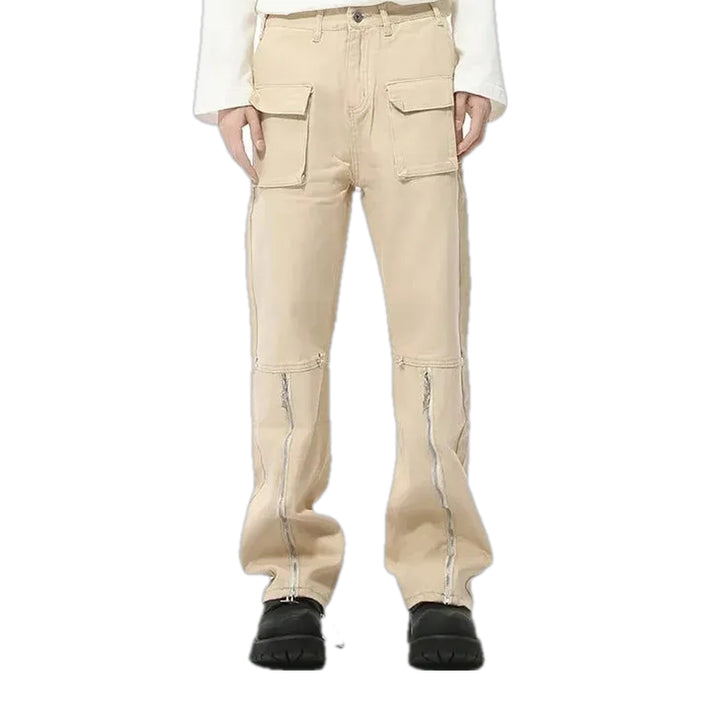 Fashionable Straight Fit Men's Jean Pants - Sand