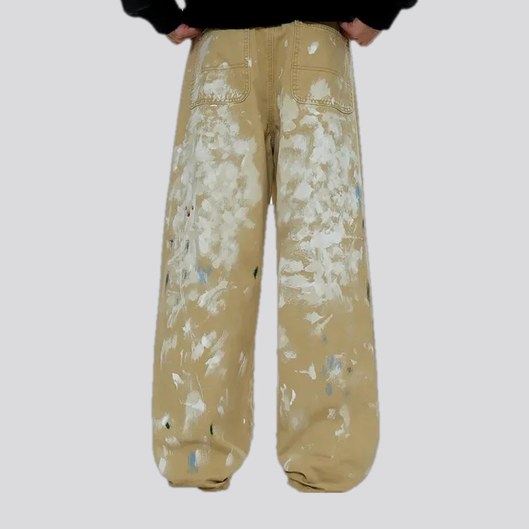 Trendy painted baggy style men's denim pants