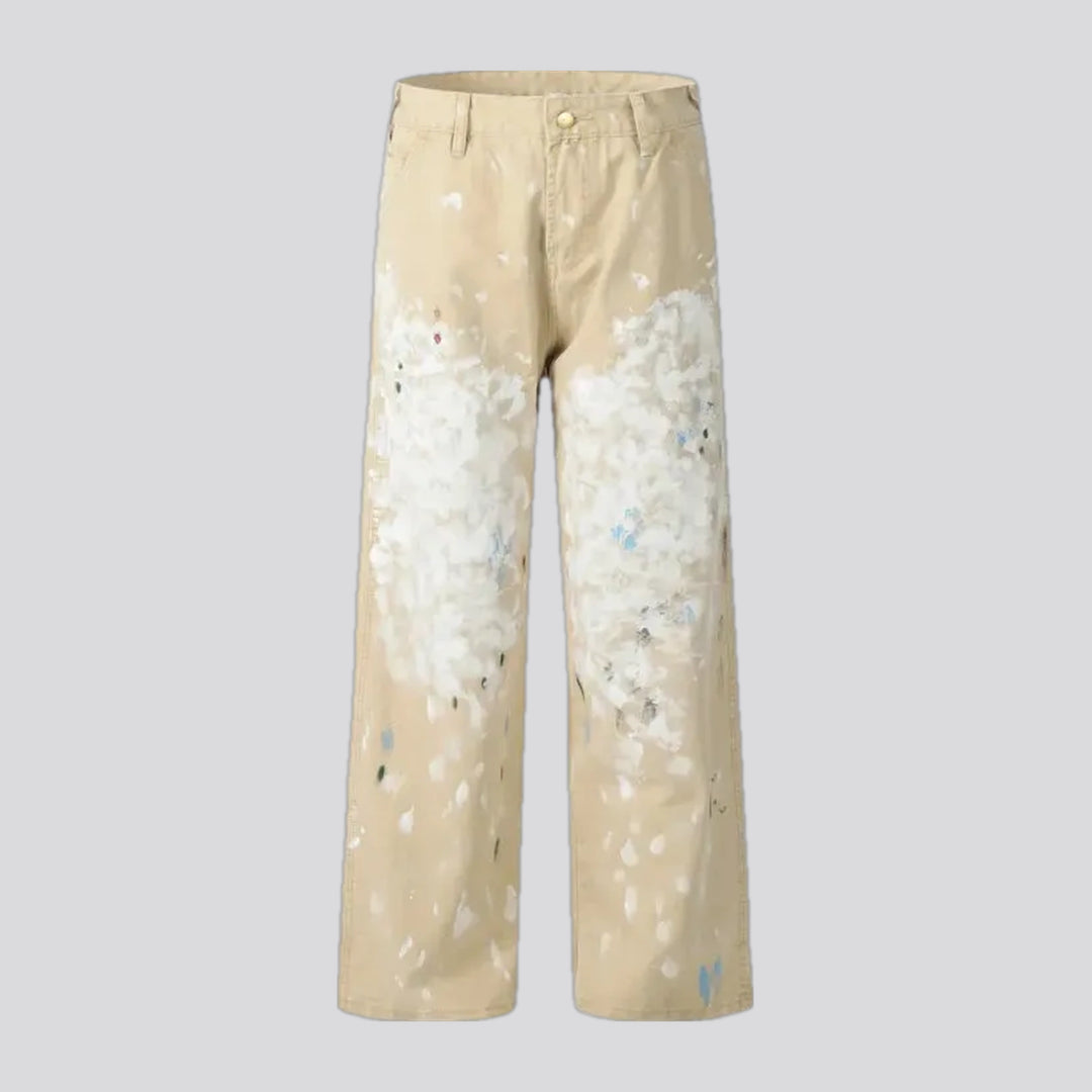 Trendy painted baggy style men's denim pants