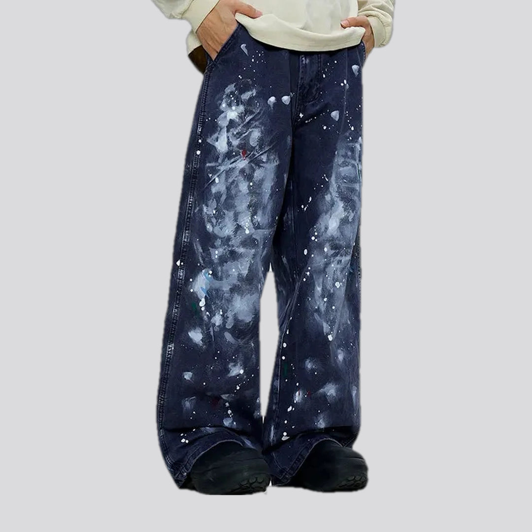 Trendy painted baggy style men's denim pants