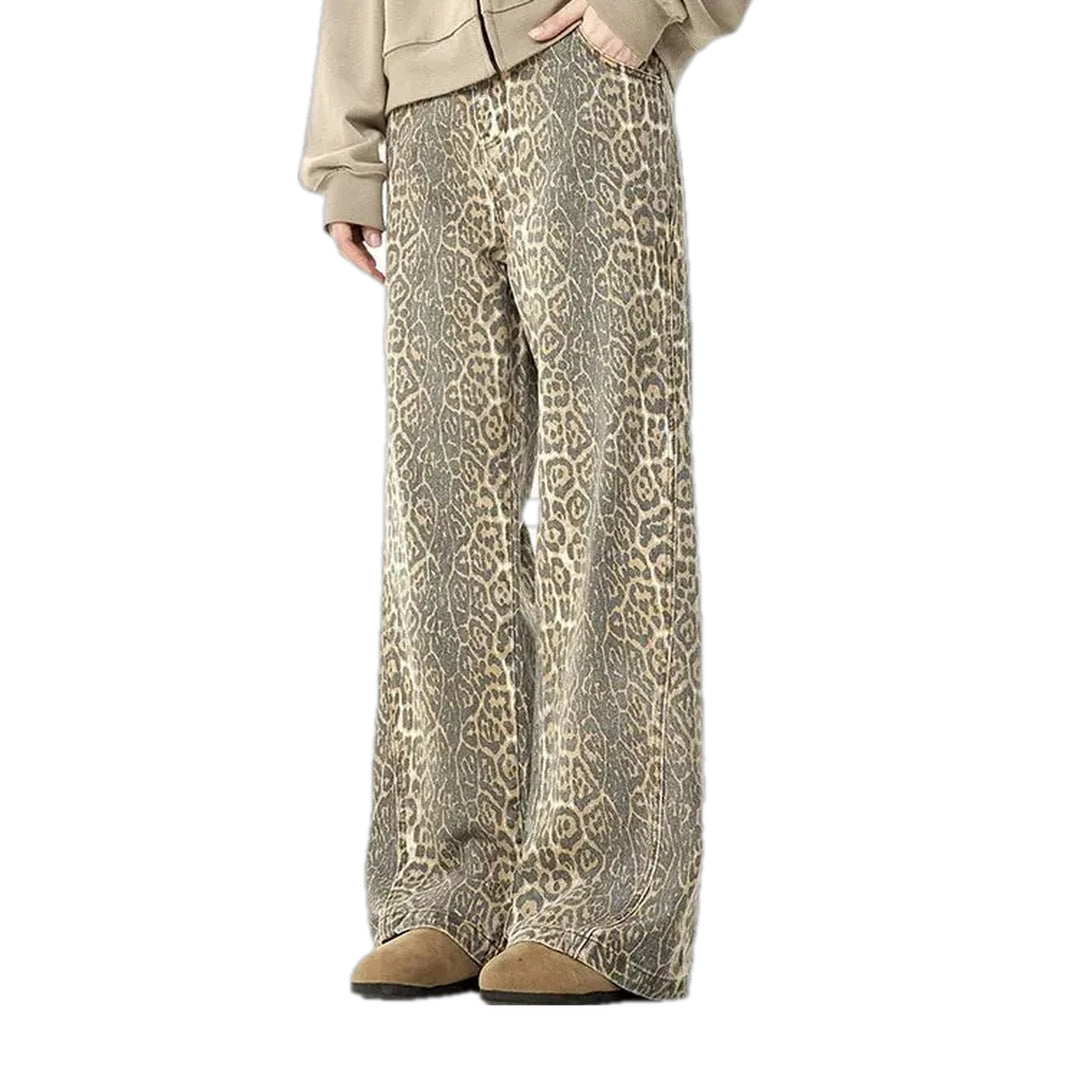 Fashionable Mid-rise Animal Denim Pants - Sand