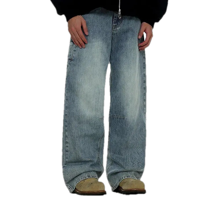 Baggy Style and Faded Wash Men's Jeans - Light Blue